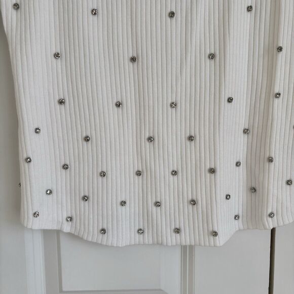 NINA PARKER WOMENS TOP/VEST BRIGHT WHITE SLEEVELES KNIT SCOOP NECK RHINESTONES - Picture 5 of 6